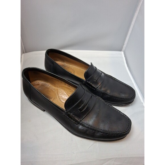 SANTONI ITALY Black Leather Slip-On Loafers Classic Men\'s Shoes Size 10